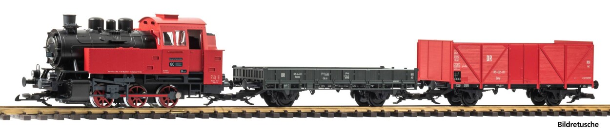 PIKO 37124 G-S-Set Güterzug BR 80 + zwei Güterwg. + Dampf DR Ep. III