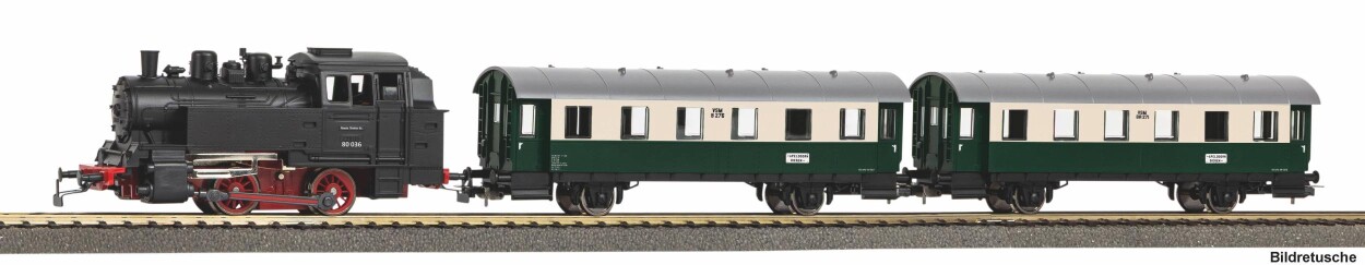 PIKO 57035 S-Set Dampflok BR 80 VSM + zwei Personenwg. NS VI A-Gleis & B