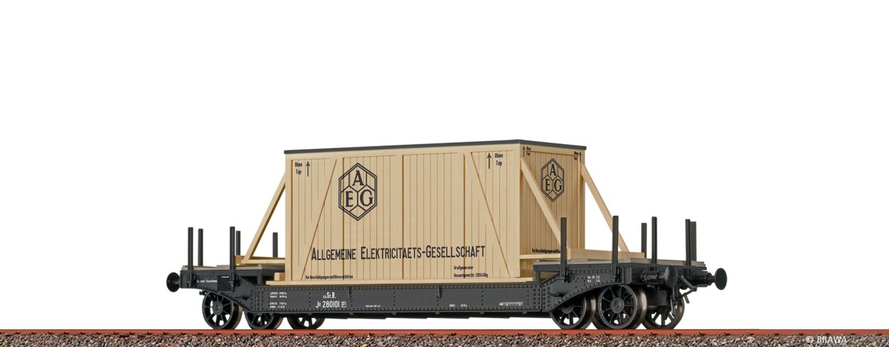 Brawa 47916 H0 Tiefladewagen Ja "AEG" k.k.St.B. Ep. I