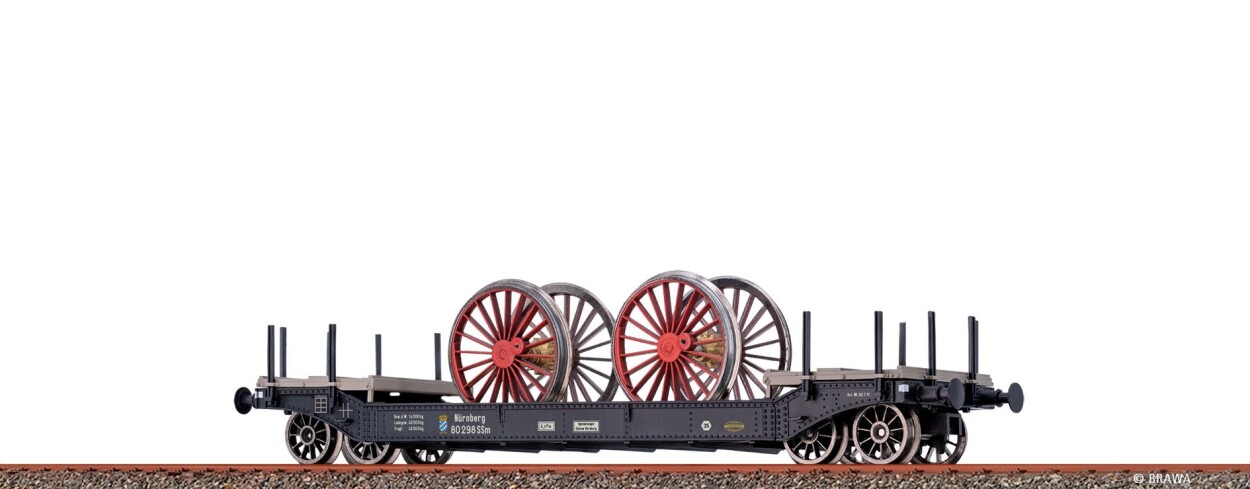 Brawa 47918 H0 Tiefladewagen SSm K.Bay.Sts.B., mit Ladegut "S2/6 Radsätzen" Ep. I