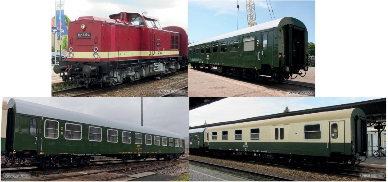 Tillig 01121 Reisezugwagenset „Museumszug der OSEF e.V.“, aus einer Diesellokomotive BR 112 mit drei Reisezugwagen, Ep. VI Einmalauflage 2026