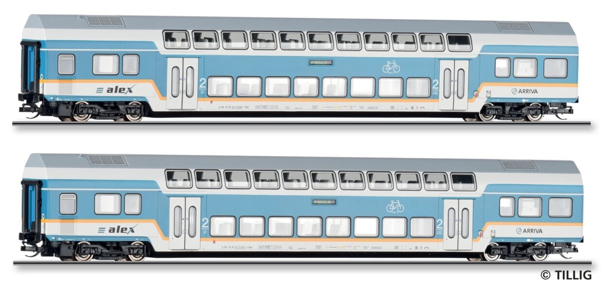 Tillig 01130 Reisezugwagenset „alex“ der DLB GmbH, bestehend aus zwei Doppelstockwagen DBpza 780, Teil 2, Ep. VI Einmalauflage 2026