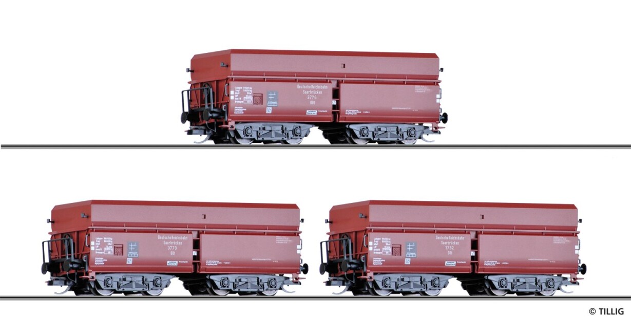 Tillig 01139 Güterwagenset der DRG, bestehend aus drei Selbstentladewagen OOt Saarbrücken, Ep. II
