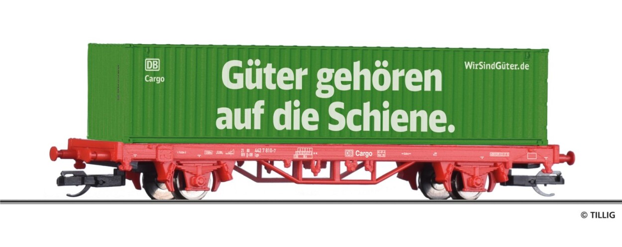 Tillig 17487 START-Containertragwagen Lgs der DB AG, beladen mit einem 40‘ Container, Ep. VI