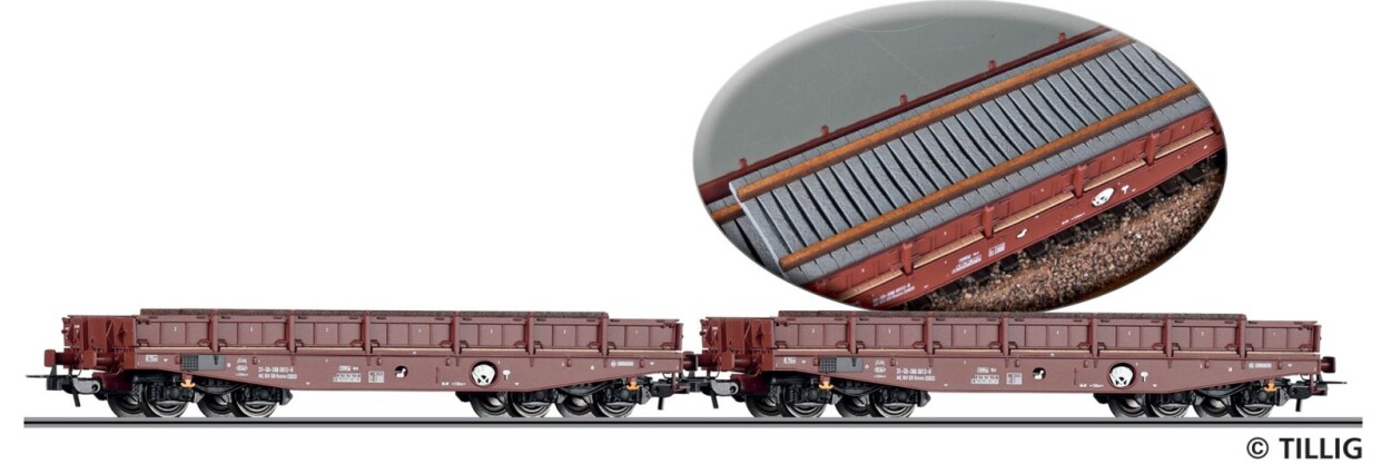 Tillig 70088 Güterwagenset der DR, bestehend aus zwei Schwerlastwagen Rmms 3960, beladen mit Betonschwellen, Ep. IV Einmalauflage 2026