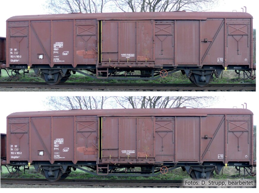 Tillig 70089 Güterwagenset der CSD, bestehend aus zwei gedeckten Güterwagen Gbgkks, Ep. IV -FORMNEUHEIT-