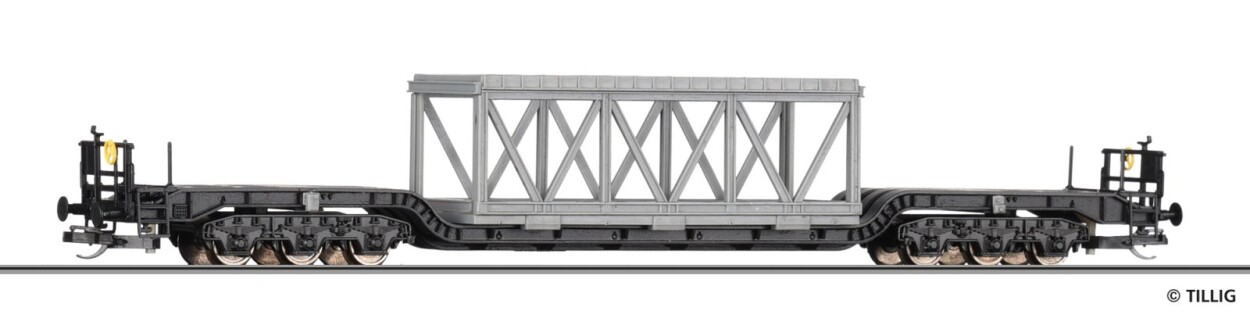 Tillig 95018 Tiefladewagen Uaai 9930 der DR, beladen mit Tragwerk, Ep. IV