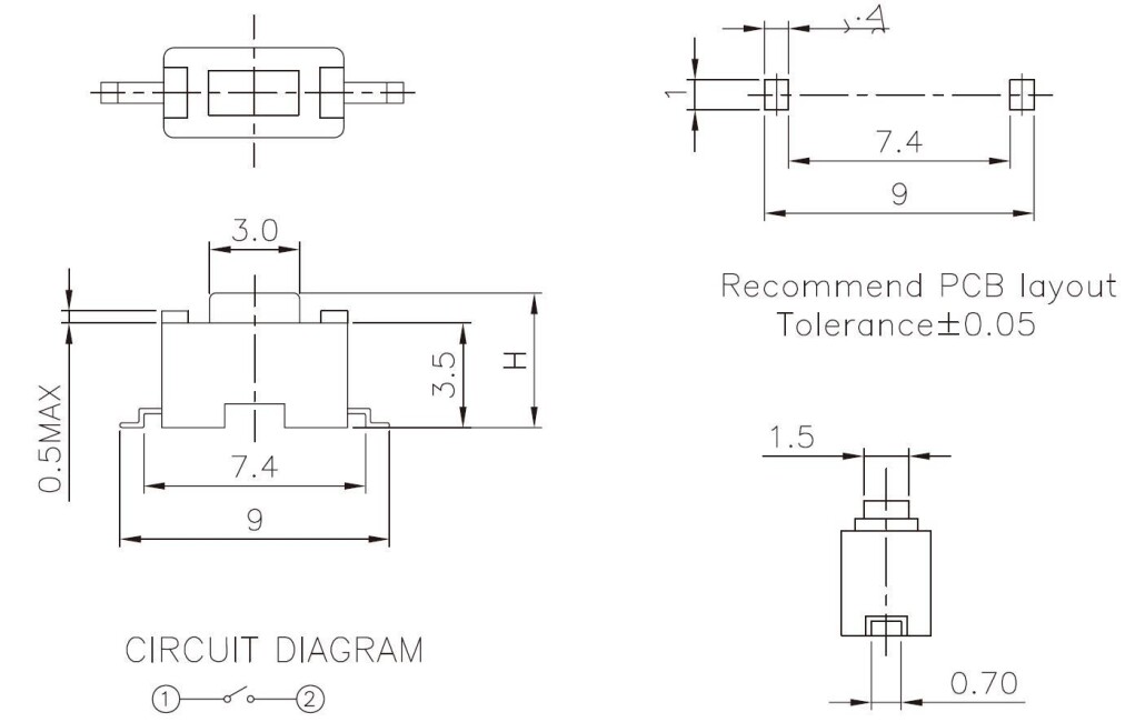 Schönwitz 50948 Miniatur SMD Taster Schließer 6,0 x 3,0 x 4,3mm