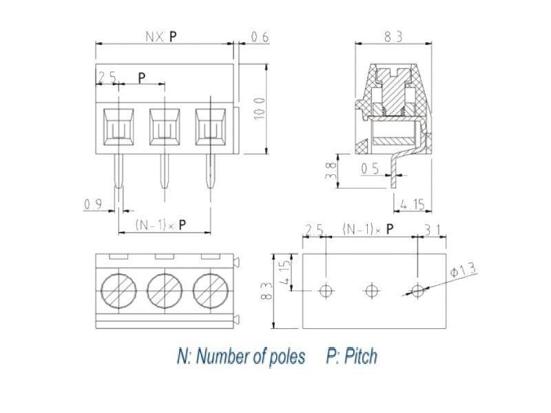 Schönwitz 50915 Printklemme Reihenklemme Anschlussklemme 7 polig pole RM 5,08 mm