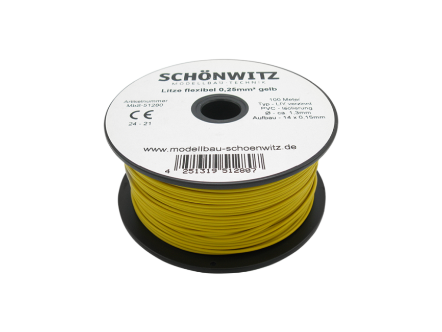 Schönwitz 51280 100 Meter Miniaturkabel Litze flexibel LIY 0,25mm² gelb
