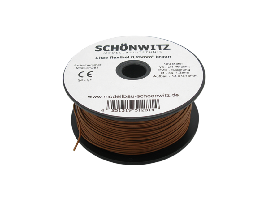 Schönwitz 51281 100 Meter Miniaturkabel Litze flexibel LIY 0,25mm² braun