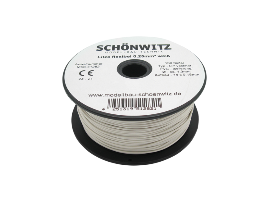 Schönwitz 51282 100 Meter Miniaturkabel Litze flexibel LIY 0,25mm² weiß