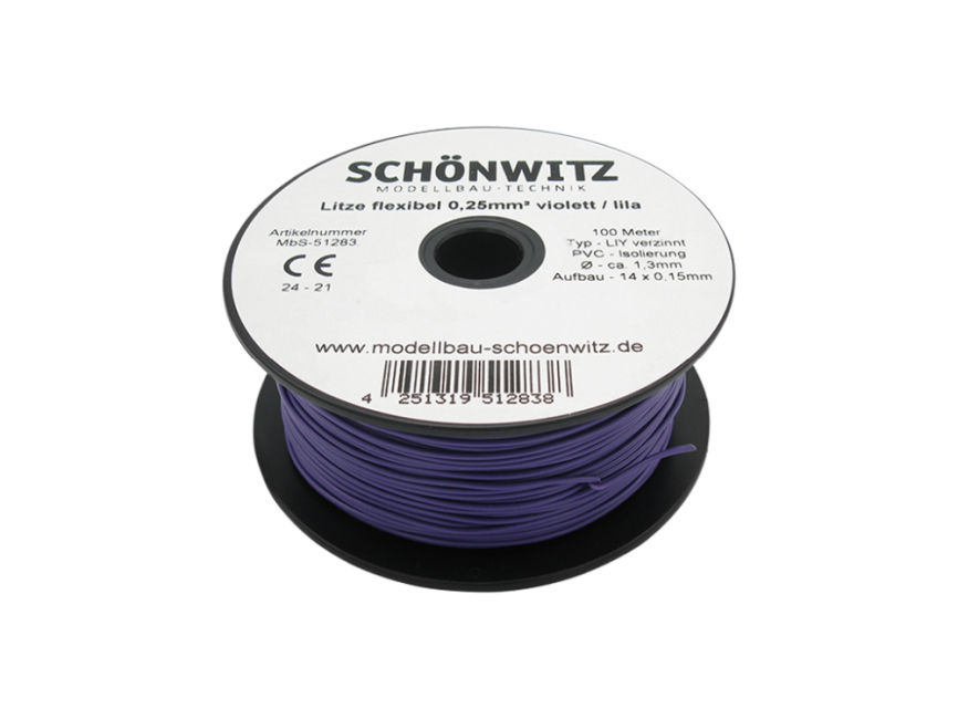 Schönwitz 51283 100 Meter Miniaturkabel Litze flexibel LIY 0,25mm² violett lila