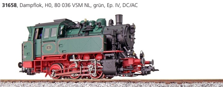 ESU 31658 BR80 Dampflok 80 036 VSM NL Ep. IV grün Sound+Dampf