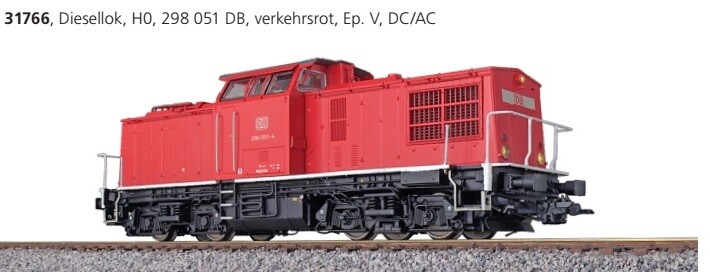 ESU 31766 V100 DR Diesellok 298 051 verkehrsrot DB AG Ep. V Sound + Dampf