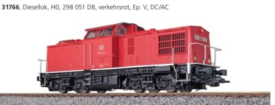 ESU 31766 V100 DR Diesellok 298 051 verkehrsrot DB AG Ep....