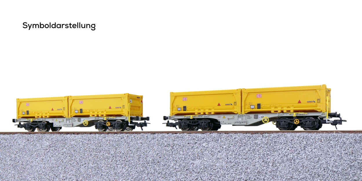 ESU 36600 Containertragwagen 2er-Set, H0, Sgmmns, Mulden, Set 1, DC