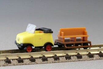 KRES 88805 Gleiskraftrad GKR Typ 1 Schienentrabi gelb mit 2achsigem Anh&auml;nger, Bausatz