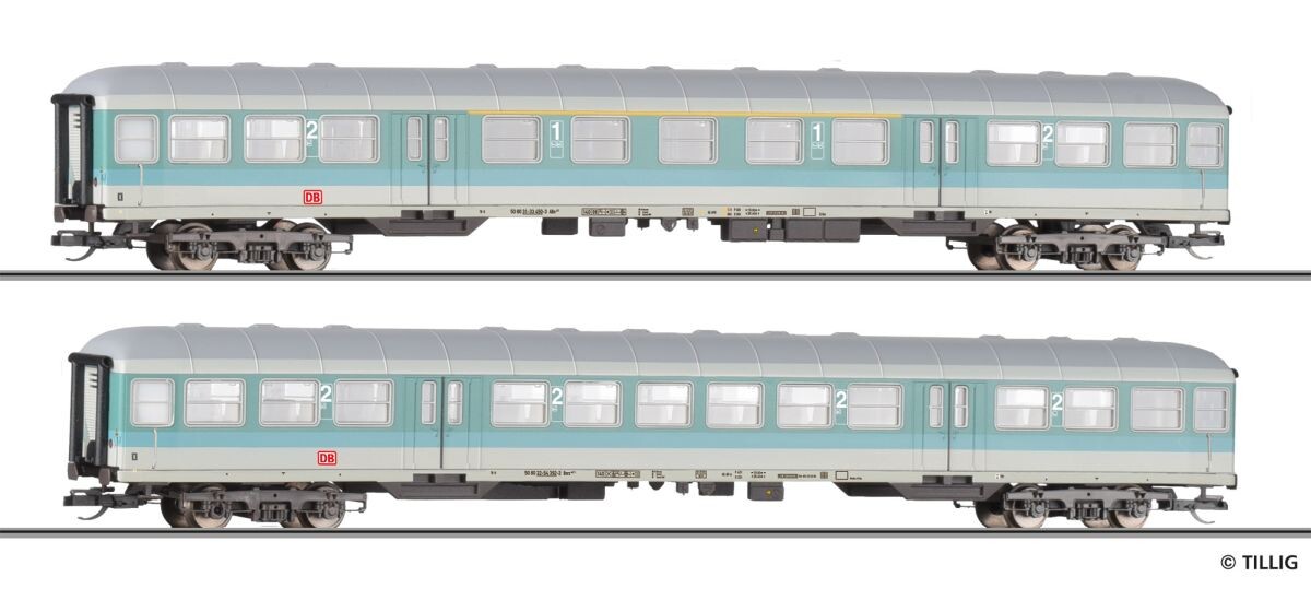 Tillig 01126 Reisezugwagenset der DB AG, bestehend Silberlingen, mintgrün, Ep. V