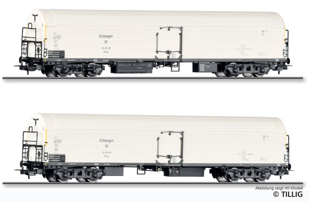 Tillig 01145 Güterwagenset der DR, bestehend aus zwei Eiskühlwagen Tthevr, Ep. III "FORMNEUHEIT"