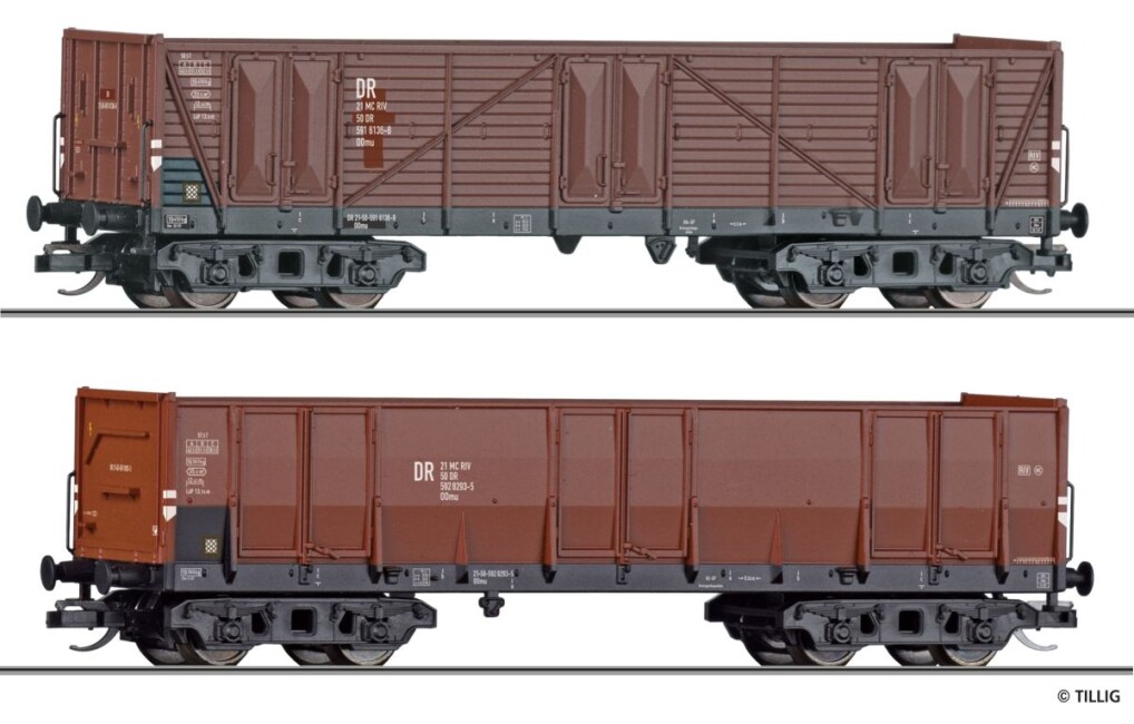 Tillig 502905 Güterwagen-Set der DR, bestehend aus zwei offenen Güterwagen mit Schrottladung, Clubmodell 2027