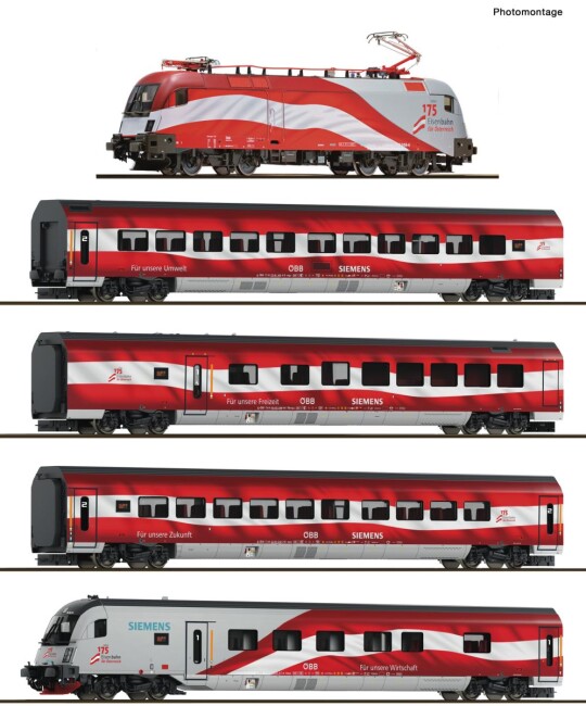 Roco 6290096 5-tlg. Set: Railjet „175 Jahre Eisenbahnen in Österreich“, ÖBB DCC, Ep. VI, digital mit Sound