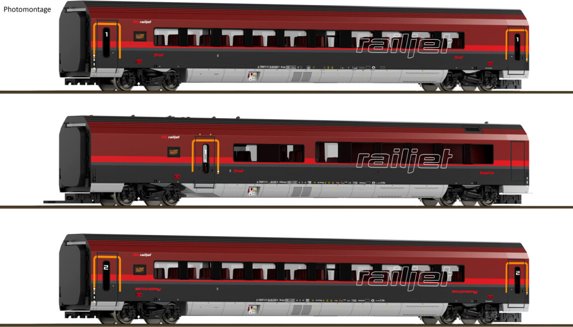 Saxonia 120302 3-teiliges Railjet-Set mit Beleuchtung, ÖBB, Ep. VI