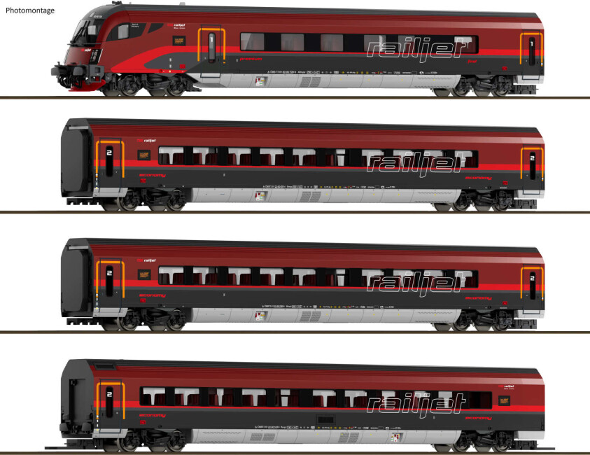 Saxonia 120303 4-teiliges Railjet-Set mit Beleuchtung, ÖBB, Ep. VI
