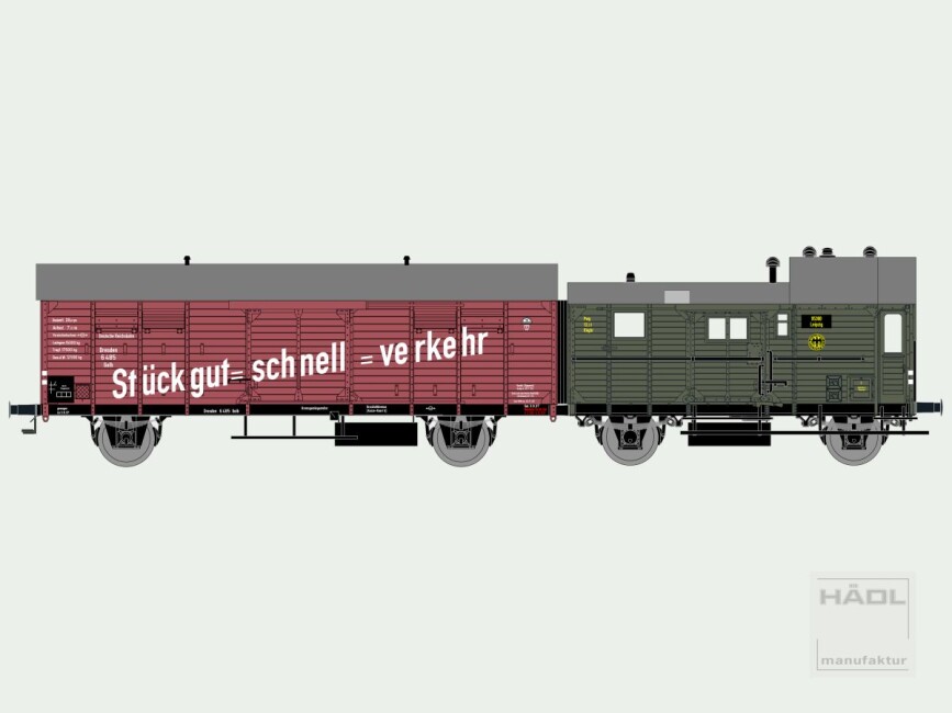 HÄDL 116181-98 LEIG-Einheit aus Dresden Verbandsbauart und Packwagen Pwg Pr14, DRG, Ep. II, zugerüstet