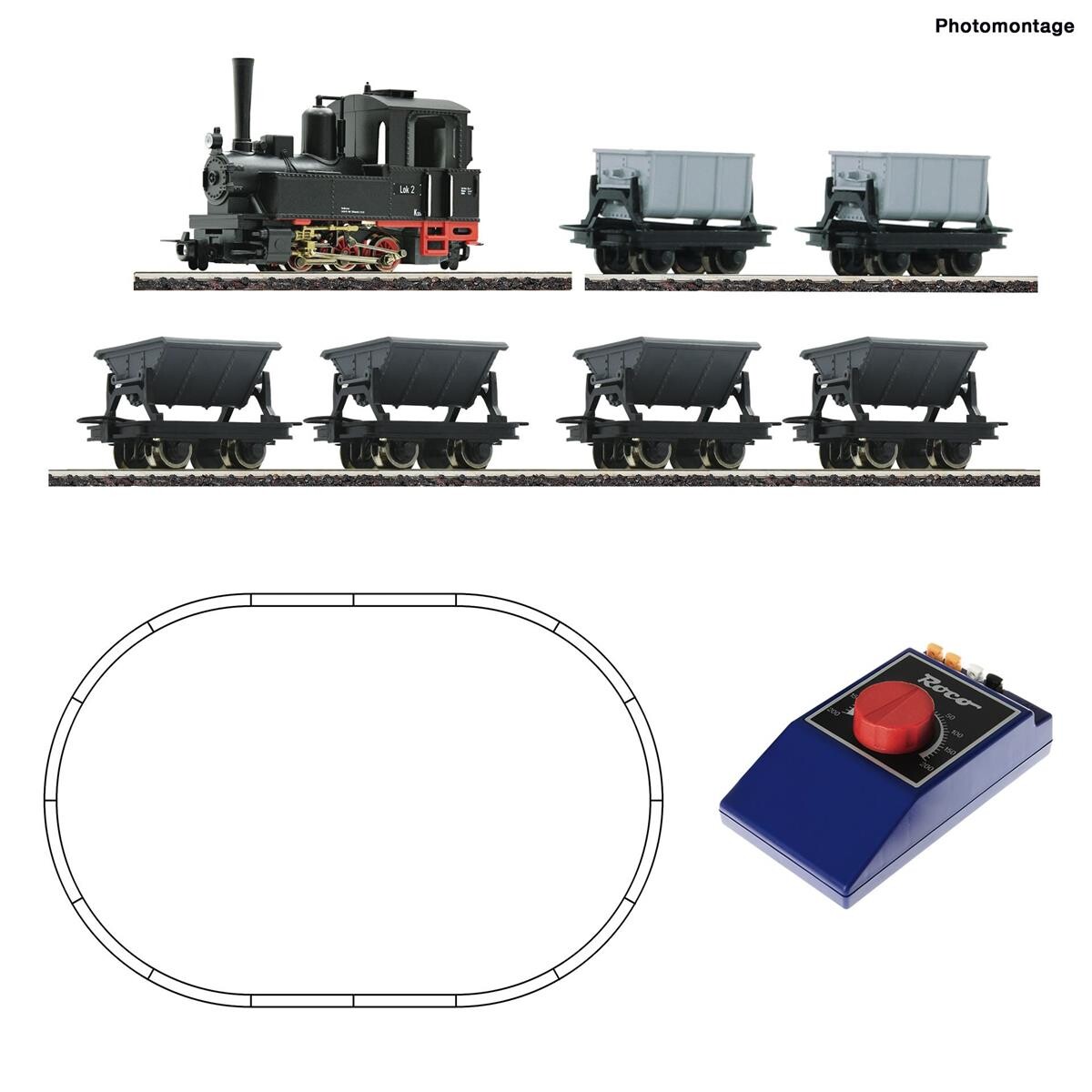 Roco 31035 Startpackung Feldbahndampflomotive mit Lorenzug, 117,40