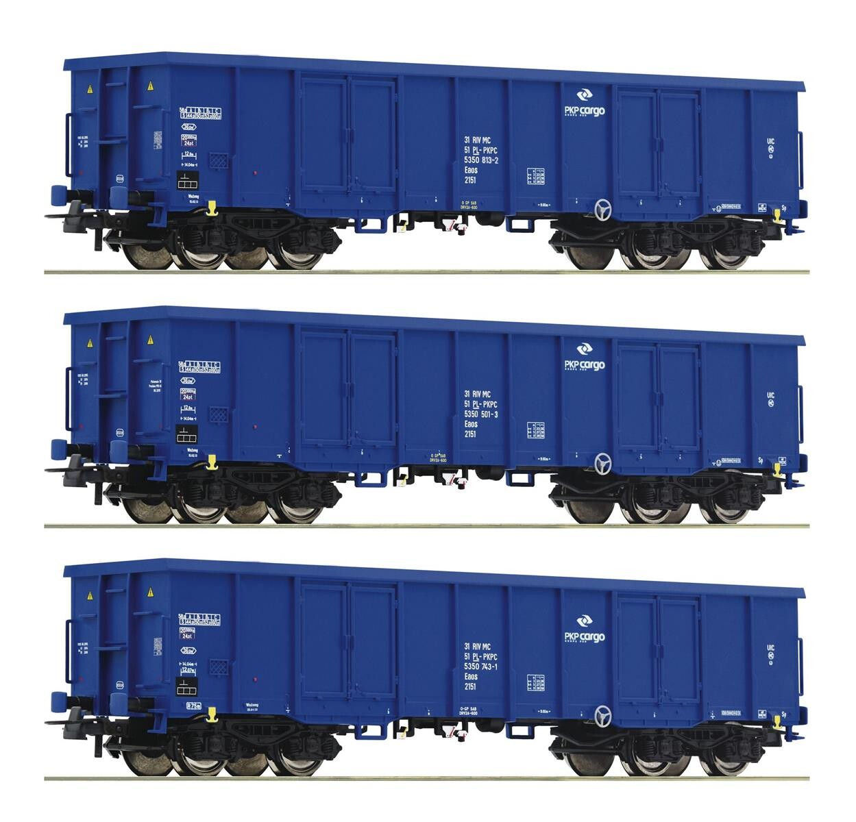 Roco 76128 3 Set Offene Güterwagen Ep VI PKP Cargo 80 90