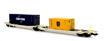 ESU 36545 Taschenwagen Sdggmrs 37 84 499 3 174-0, Container CMAU 554986 + MEDU 183613 Ep. VI NL-AAEC