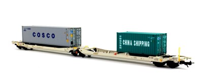 ESU 36546 Taschenwagen Sdggmrs 37 84 499 3 175-7, Container CBHU 800007 + CLSU 112507 Ep. VI NL-AAEC