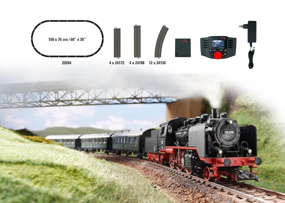Märklin 29244 Digital- Startset Zug mit Dampflok BR 24 Ep. III DB Sound