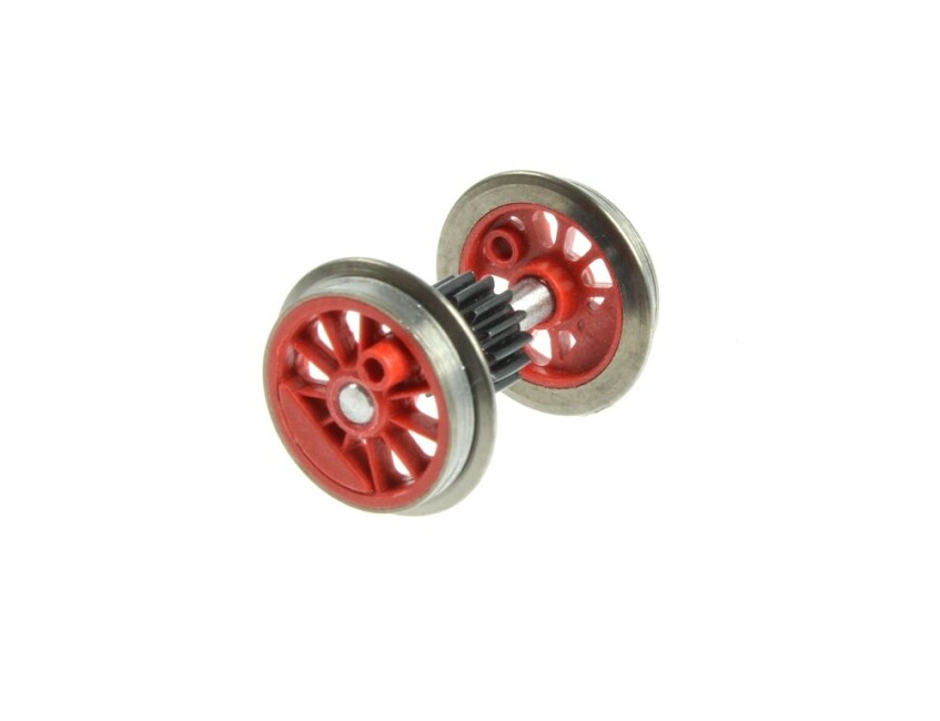 Gützold 31041010-26 Radsatz rot mit Zahnrad und Haftreifen (alt 41100-26)