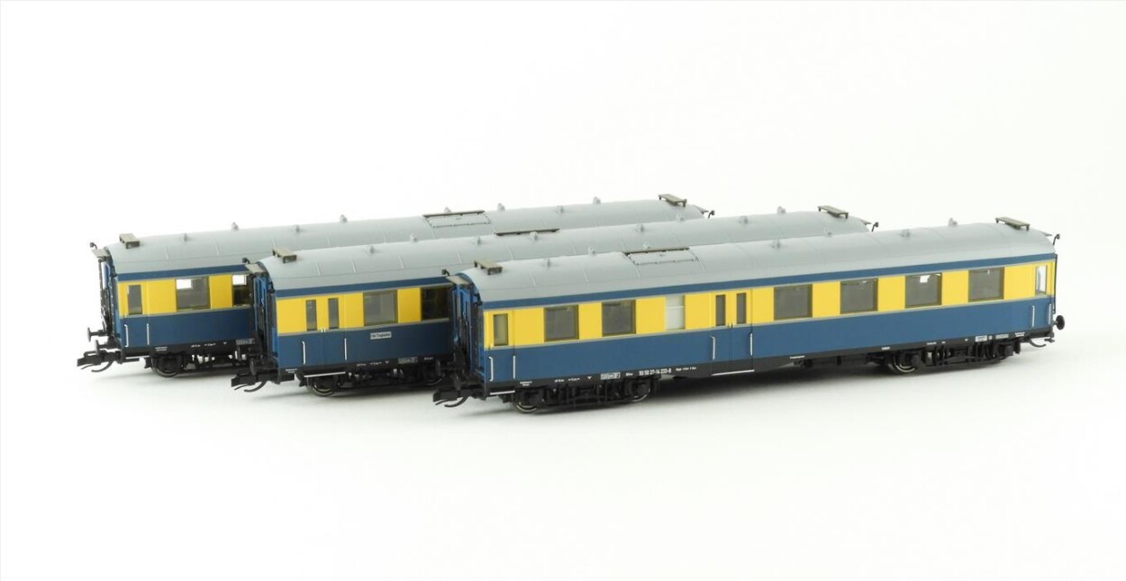 Kühn 42135 3er Set Personenwagen Altenberg blau/gelb Ep. III DR