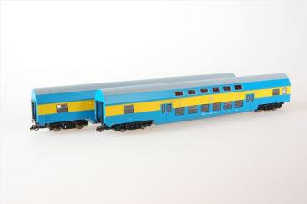 K&uuml;hn 91185 2er Set Doppelstockwagen blau/gelb Ep. V PKP