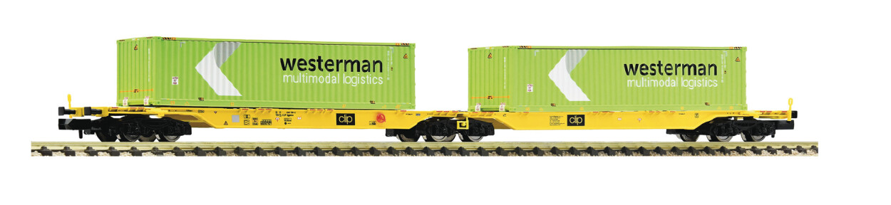 Fleischmann 825342 Doppeltragwagen Sggmrs + Westermann Container Ep. VI CLIP
