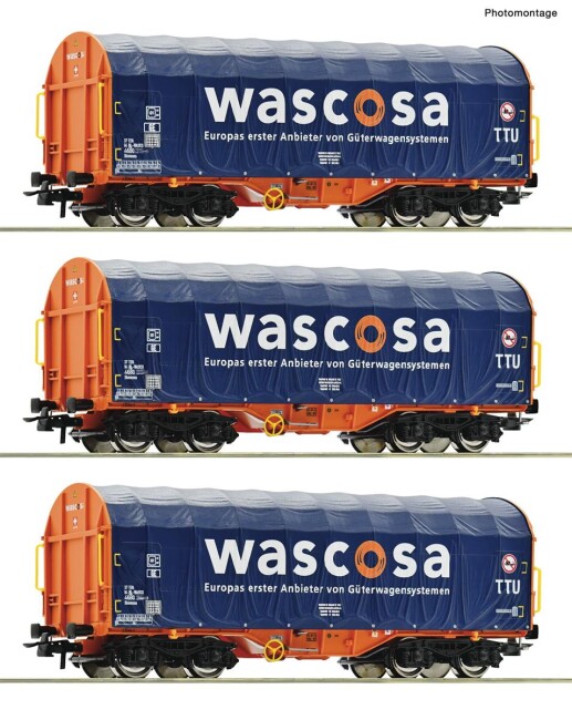 Roco 76009 3er Set Schiebeplanenwagen Ep. VI WASCOSA