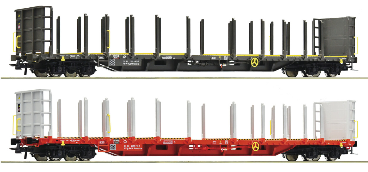 Roco 76021 2er Set Holztransportwagen Rnoos Ep. VI ÖBB