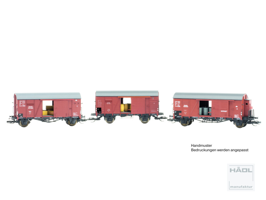 HÄDL 115601 3er Set gedeckte Güterwagen mit Ladegut Ep. II DRG