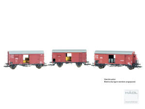 H&Auml;DL 115601 3er Set gedeckte G&uuml;terwagen mit Ladegut Ep. II DRG